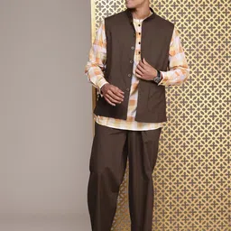 house of pataudi Men Pure Cotton Kurta Pant Ethnic Jacket Set-picture-10