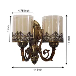 shree kala home decor Classic Double Arm Metal & Glass E27 Holder Uplight Wall Sconces (Antique Copper) image 4