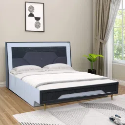 crystal furnitech Elysian Queen Size Bed In White & Gray Color with Hydraulic Storage image 1