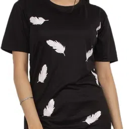 oishee Women Sporty Round Neck Polyester Black T-Shirt-picture-13