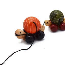 justhandmade Wooden Pull Along Toy with Rotating Ball(Train) - Tuttu Turtle (3 Joint ) image 2