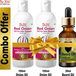 the nile Red Onion Oil with Redensyl + Hair Revitalizer, Hair Regrowth & Hair Fall Control 100 ML + Red Onion Oil with Redensyl + Hair Revitalizer, Hair Regrowth & Hair Fall Control 100 ML + Beard Booster Oil With Almond And Tea Tree Extract Hair Oil 30 ML (Pack of 3 Bottle) Hair Oil-picture-11