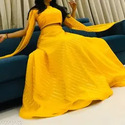 queddy's Self Design Semi Stitched Lehenga & Crop Top image 3