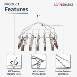 livingbasics 25-Clip Clothes Drying Hanger for Hanging Napkins, Socks, Lingerie / Rust-Free Stainless Steel Cloth Clips image 4