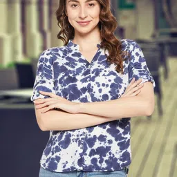 Women Regular Fit Dyed/Ombre Mandarin Collar Casual Shirt-image-58