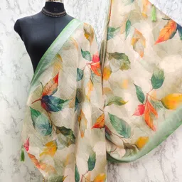 krishnafeb Linen Blend Printed Light Green Women Dupatta-picture-17