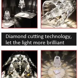 rajranie Transparent Diamond Cut LED Crystal Touch Table Lamp Table Lamp image 4
