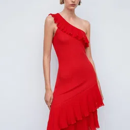 MANGO One Shoulder Ruffled A-Line Dress image 1