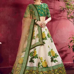 FABPIXEL Embroidered Thread Work Semi-Stitched Lehenga & Unstitched Blouse With image 1