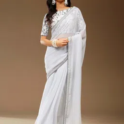 Sangria Embroidered Georgette Party Saree image 4