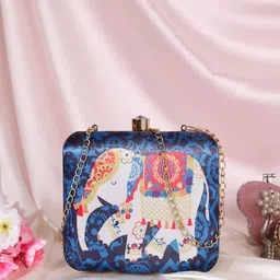 Swisni Women Blue & White Printed Box Clutch image 1