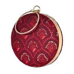 ARTKLIM Maroon & Gold-Toned Embroidered Box Clutch image 2