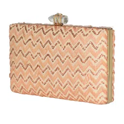 ARTKLIM Peach-Coloured & Gold-Toned Embroidered Box Clutch image 2