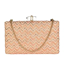 ARTKLIM Peach-Coloured & Gold-Toned Embroidered Box Clutch image 3