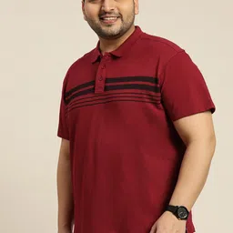 sztori Men Striped Polo Neck Pure Cotton Red T-Shirt image 1