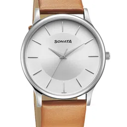 Sonata Men Brass Dial & Leather Straps Analogue Watch 77105SL16W-picture-1