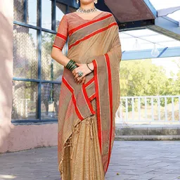Anouk Cream-Coloured Striped Woven Design Saree image 1