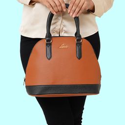 Lavie Brown and Black Colourblocked Structured Satchel-picture-49