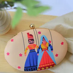 ARTKLIM Women Beige & Blue Printed Box Clutch-picture-11