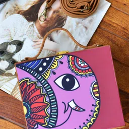 ARTKLIM Brown & Purple Printed Box Clutch-image-11