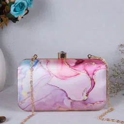 Sangria Pink Abstract Printed Box Clutch-image-5