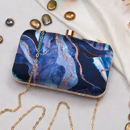 Sangria Blue Abstract Printed Box Clutch-picture-49