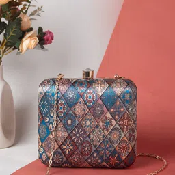 Sangria Blue Ethnic Motifs Printed Box Clutch-picture-12