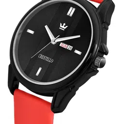 CRESTELLO Men Black Brass Dial & Red Straps Analogue Watch image 3