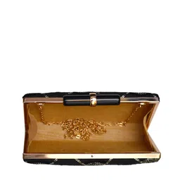 ARTKLIM Black & Gold-Toned Embellished Box Clutch image 4