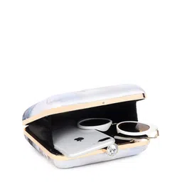Swisni Blue & Off White Printed Box Clutch image 5