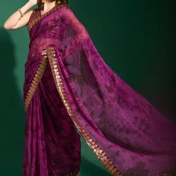 Anouk Purple & Black Tie and Dye Sequinned Pure Chiffon Saree image 4