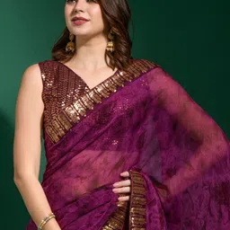 Anouk Purple & Black Tie and Dye Sequinned Pure Chiffon Saree image 5