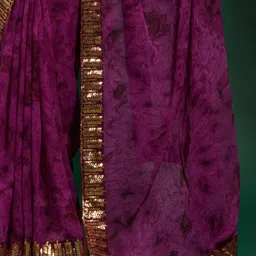 Anouk Purple & Black Tie and Dye Sequinned Pure Chiffon Saree image 3