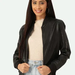 Leather Retail Women Black  Outdoor Biker Jacket-picture-24