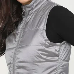 Tokyo Talkies Women Silver-Toned Padded Puffer Jacket image 4