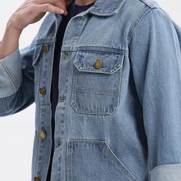 SHOWOFF Washed Spread Collar Windcheater Rapid-Dry Denim Jacket image 5