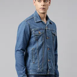 CINOCCI Men Blue Washed Denim Jacket image 4