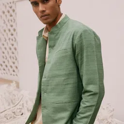 Andamen Heritage Men Nehru Textured Lightweight Tailored Jacket image 3