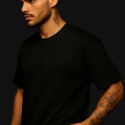 Men Solid Round Neck Cotton Blend Black T-Shirt-image-9