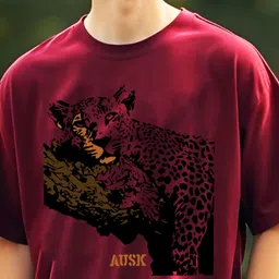 ausk Men Printed Round Neck Cotton Blend Maroon T-Shirt image 3