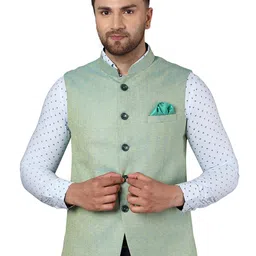 Callino London Men Sea Green Printed Regular Fit Formal Nehru Jacket-picture-25