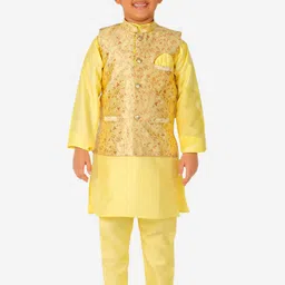 Pro-Ethic STYLE DEVELOPER Boys Solid Straight Silk Kurta with Pyjamas & With Nehru jacket-picture-10