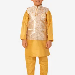Pro-Ethic STYLE DEVELOPER Boys Solid Pure Silk Kurta With Pyjama And Woven Design Jacket-image-24