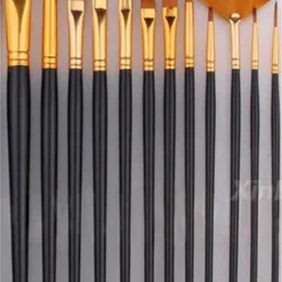 asha craft Artist Nylon Synthetic Bristles Painting Brushes set of 12 Round, Filbert, Script Detail Liner and Fan; Anti-Shedding Nylon Bristles ideal for Watercolor, Poster, Tempera, Acrylic Painting for Students, Artist, Hobbyist and Professionals Color (Black and Golden) image 1