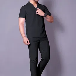 gc fab Men Night Suit Set Black Self Design-picture-17