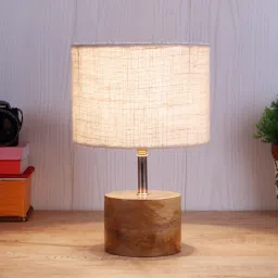 Devansh Wood Table Lamp With White Jute Shade by New Era image 1