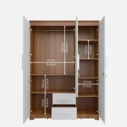 neudot Wyett 3 Door Wardrobe in Leon Teak Finish With Drawer image 4
