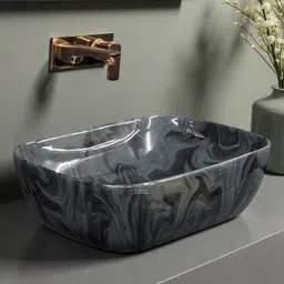 delta Premium Ceramic Black Marble Finish Glossy Wash Basin (M-80(N) Black) (18x13x5)(M-80(N) Black) Table Top Basin-picture-45
