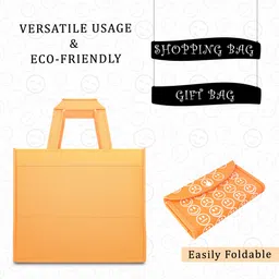 homestic Pack of 12 Smile Foldable Grocery/Shopping Bags For Women | Orange & Green Pack of 12 Grocery Bags image 4
