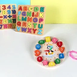 vhd Wooden Kids Learning Puzzle Board Combo with Numbers, Alphabets & Clock E62-picture-35
